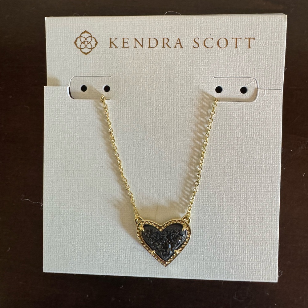 Kendra Scott Gold Necklace with Black Heart Pendant